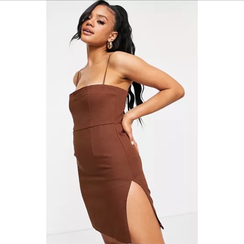 Lioness Side Slit Slip Dress Brown